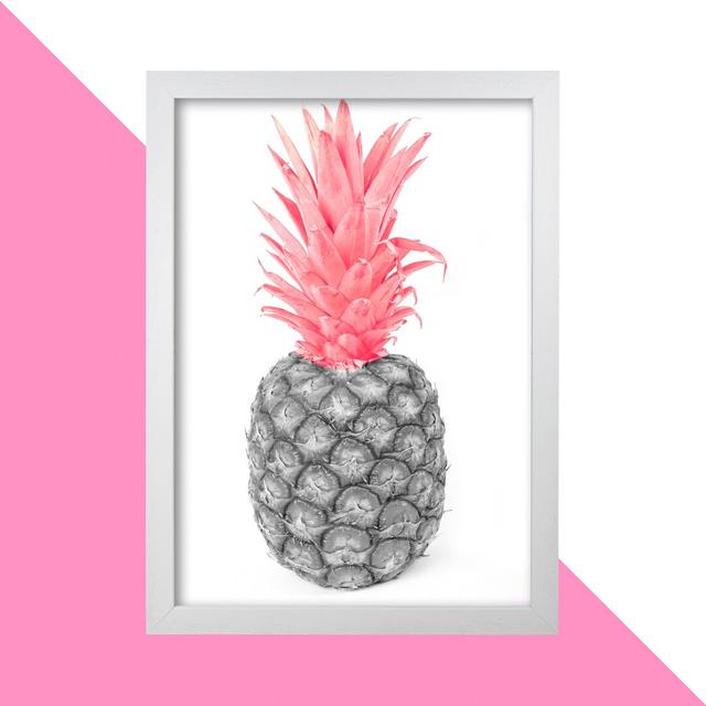 Black and Pink Pineapple Abstract - Graphic Art Print on Paper Hashtag Home Format: White Grain Frame, Size: 85 cm H x 60 cm W x 5 cm D on Productcaster.