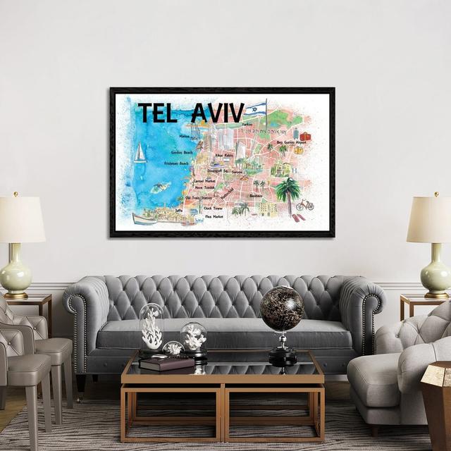 Tel Aviv Israel Illustrated Map With Roads Landmarks And Highlights by Markus & Martina Bleichner - Graphic Art on Canvas iCanvas Format: Black Framed on Productcaster.