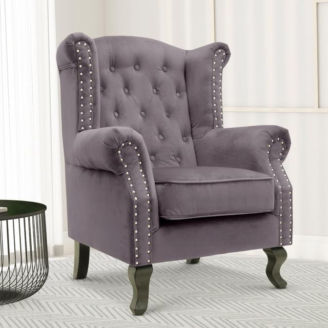 Baden Upholstered Wingback Chair Three Posts Upholstery Colour: Dark Grey on Productcaster.