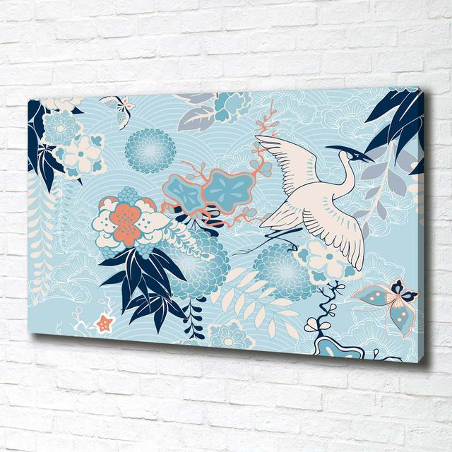 Crane and Flowers - Wrapped Canvas Art Prints Ophelia & Co. on Productcaster.