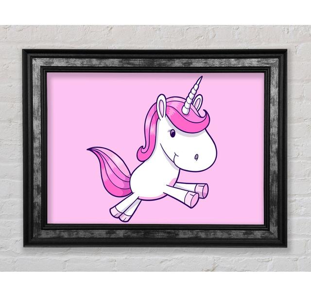 Gerahmtes Leinwandbild Leaping Unicorn Pink Roomie Kidz Größe: 84,1 cm H x 118,9 cm B x 8 cm T, Farbe: Rosa, Format: Poster mit Rahmen in Gold/Schwarz on Productcaster.