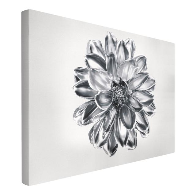 Metallic Dahlia Flower - Wrapped Canvas Graphic Art Ebern Designs Format: 330g/m² recycled canvas, Colour: Silver, Size: 40cm H x 60cm W on Productcaster.