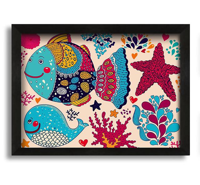 Happy Fish - Picture Frame Graphic Art on Canvas Highland Dunes Size: 30cm H x 42cm W x 10cm D on Productcaster.