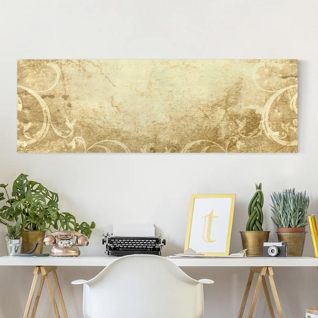 Parchment with Ornaments - Wrapped Canvas Panoramic Art Prints August Grove Size: 50cm H x 150cm W on Productcaster.