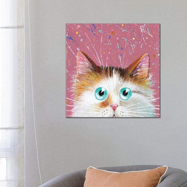 Peeping Tortie On Splattered Pink by Kim Haskins - Wrapped Canvas Print ClassicLiving Size: 66.04cm H x 66.04cm W x 3.81cm D on Productcaster.