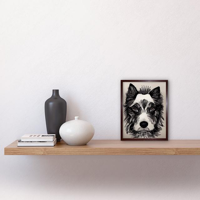 Cute Border Collie Face Ink Line - Print Wee Blue Coo Format: Brown Framed Paper, Size: 25.9cm H x 20.6cm W x 1.5cm D on Productcaster.