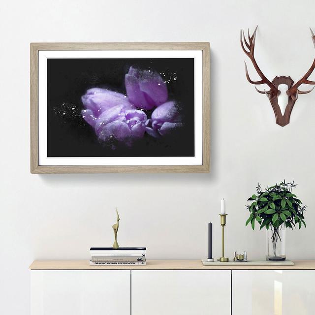 Four Purple Tulips Paint Splash - Picture Frame Graphic Art East Urban Home Frame Option: Oak Framed, Size: 62cm H x 87cm W x 2cm D on Productcaster.