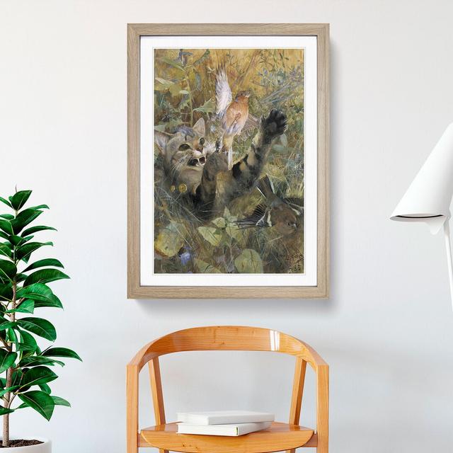 A Cat and a Chaffinch Bird by Bruno Liljefors - Picture Frame Painting East Urban Home Frame Option: Oak Framed, Size: 36cm H x 27cm W x 2cm D on Productcaster.