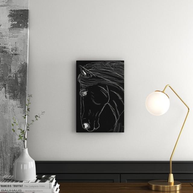 Horse Sketch II Black by Oliver Gal - Wrapped Canvas Print East Urban Home Size: 64 cm H x 43 cm W x 4 cm D on Productcaster.