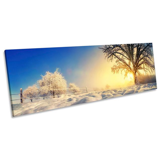 Winter Sunset Landscape Print PANORAMA CANVAS WALL ART Picture White-Z1046 Ebern Designs Size: 30.48cm H x 91.44cm W x 2cm D on Productcaster.