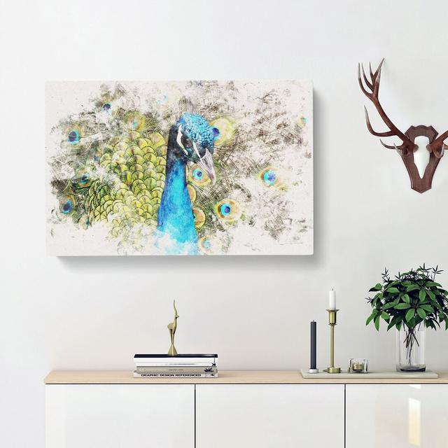 Dazzling Peacock Bird - Wrapped Canvas Graphic Art Print East Urban Home Size: 60cm H x 91cm W x 4cm D on Productcaster.