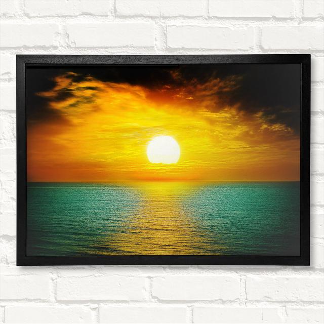 Orange Sun Reflections On The Green Ocean Framed Print Wall Art House of Hampton Size: 21cm H x 29.7cm W x 3cm D, Format: Black Framed Wood on Productcaster.