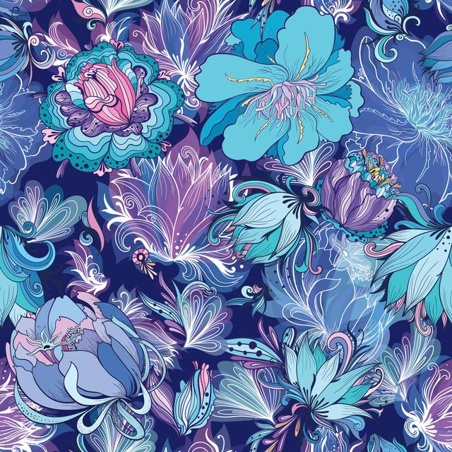 Plantsville Vector Indigo Flower Pattern - Wrapped Canvas Print ClassicLiving Size: 122cm H x 122cm W x 3.8cm D on Productcaster.