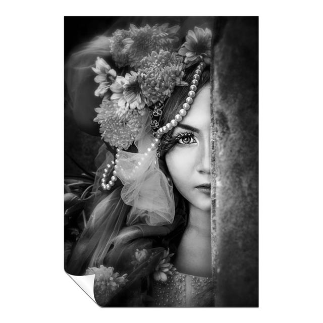 Shy Girl With Flowers On Hair - No Frame Print Panther Print Size: 61cm H x 41cm W on Productcaster.