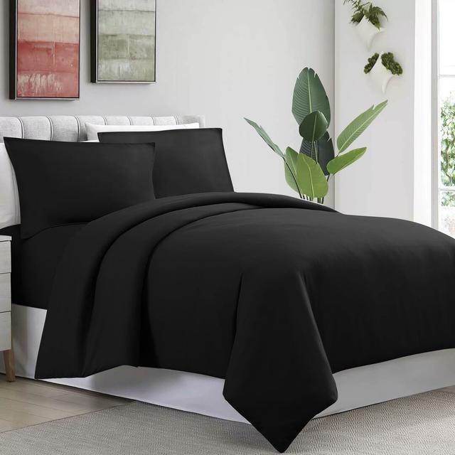 Humiston Microfibre 200 TC Duvet Cover Set 17 Stories Size: King Duvet Cover + 1 Standard Pillowcase, Colour: Black on Productcaster.