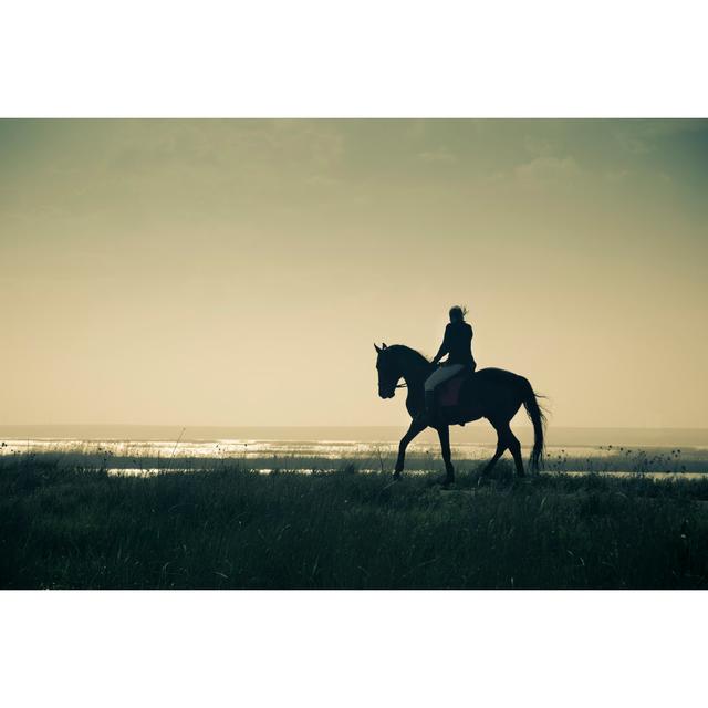 Rider Silhouette on Horseback / Split Toned - Wrapped Canvas Photograph Gracie Oaks Size: 61cm H x 91cm W on Productcaster.