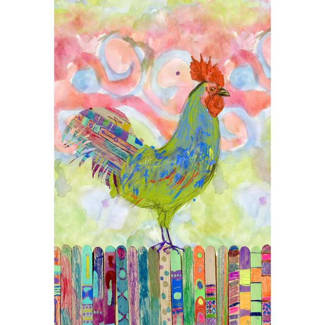 Rooster on a Fence I by Ingrid Blixt - Wrapped Canvas Painting August Grove Size: 91cm H x 61cm W x 3.8cm D on Productcaster.