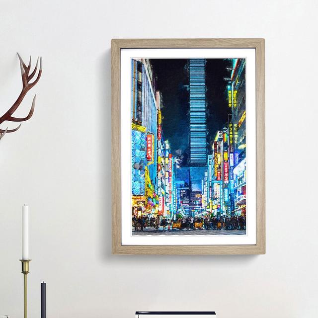 Bright Lights of Tokyo in Abstract - Picture Frame Graphic Art Print East Urban Home Frame Option: Oak Framed, Size: 48cm H x 36cm W x 2cm D on Productcaster.