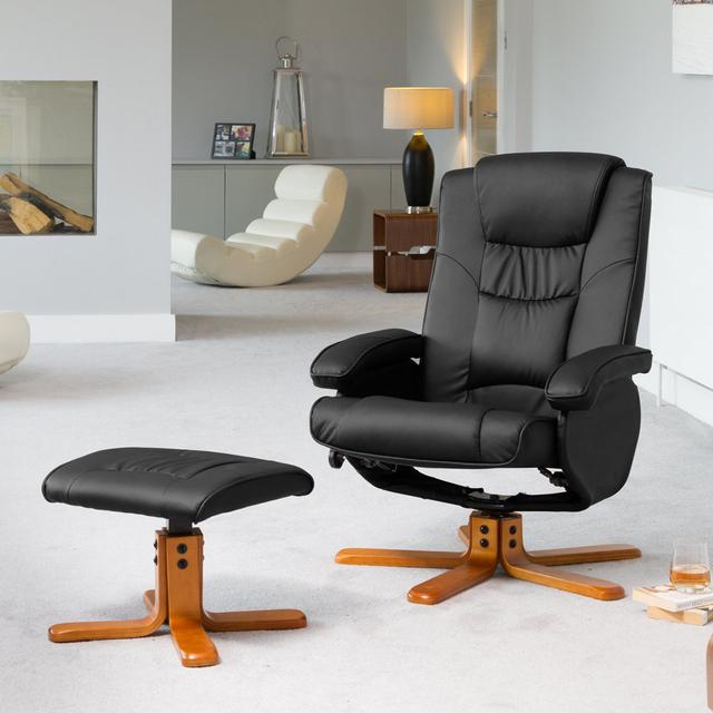 Yvelines Faux Leather Swivel Recliner with Footstool Lark Manor Upholstery Colour: Black on Productcaster.