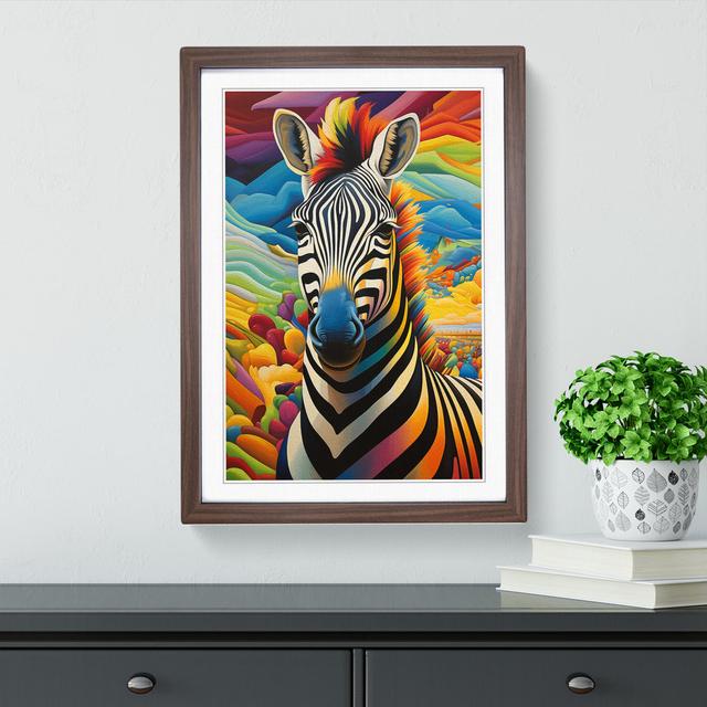 XYZ-FRM-V1223-1738 Zebra Modern - Single Picture Frame Print on Wood Big Box Art Size: 46cm H x 34cm W x 2cm D, Frame Colour: Walnut on Productcaster.