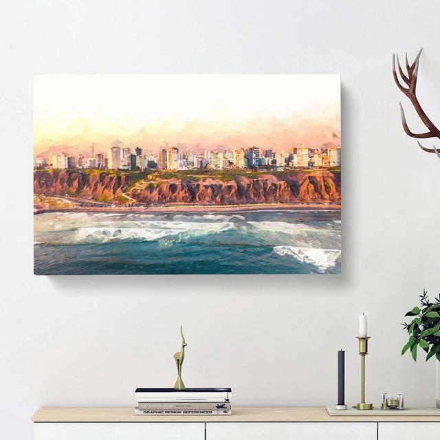 Lima Skyline In Peru In Abstract - Wrapped Canvas Print East Urban Home Size: 40cm H x 60cm W x 3cm D on Productcaster.