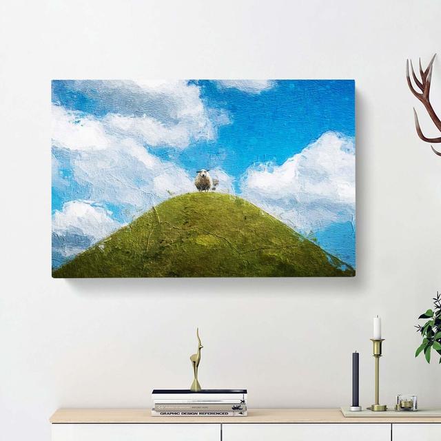 Sheep Atop a Hill - Wrapped Canvas Painting Print East Urban Home Size: 50cm H x 76cm W x 3cm D on Productcaster.