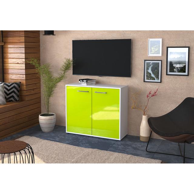 Blanka sideboard, free -standing/metal handles, size: 79x92x35cm Latitude Run Colour: Green/White on Productcaster.