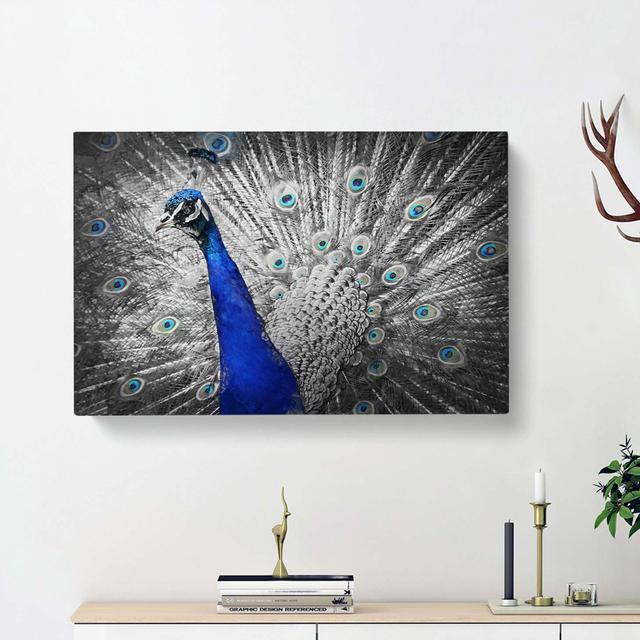 Peacock With Its Feathers Spread - Wrapped Canvas Print East Urban Home Size: 35cm H x 50cm W x 3cm D on Productcaster.