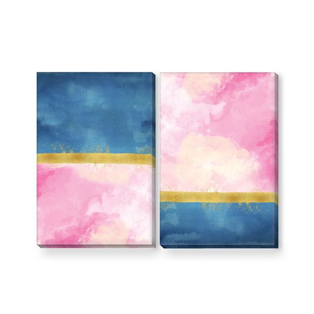 Blue Meets Pink - 2 Piece Painting Set on Canvas Clock Canvas Size: 90cm H x 120cm W x 3.8cm D, Format: Wrapped Canvas on Productcaster.