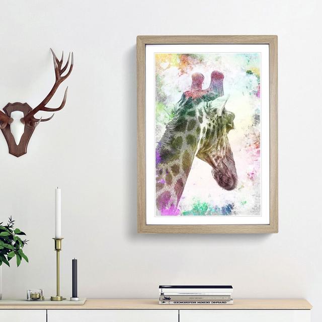 Giraffe Facing the Rainbow in Abstract - Picture Frame Painting Print on MDF East Urban Home Size: 36cm H x 27cm W x 2cm D, Frame Option: Oak Framed on Productcaster.