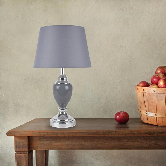 Sandin 42Cm Table Lamp Set (Set of 2) Rosalind Wheeler Base Colour: Polished Chrome/Grey, Shade Colour: Grey on Productcaster.