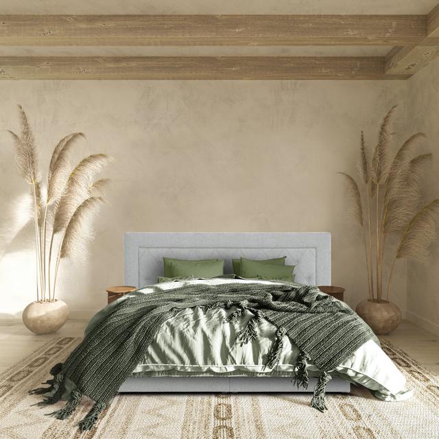 Boxspringbett Mcdermott mit Topper und Bettkasten Ophelia & Co. Farbe: Light Grey, Größe: 200 × 200 cm on Productcaster.