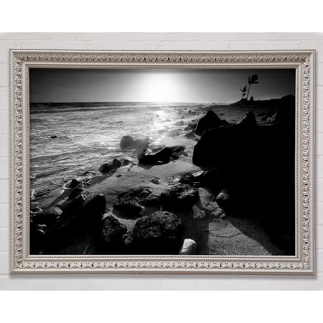 Sun Blaze Ocean B N W Framed Print Highland Dunes Size: 29.7cm H x 42cm W on Productcaster.