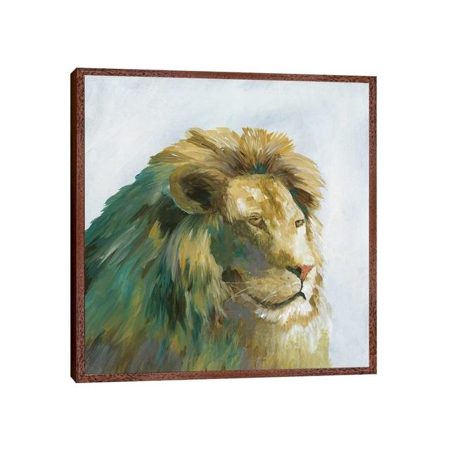 Jade Lion - Painting on Canvas Bloomsbury Market Format: Classic Brown Wood Framed, Size: 66.04cm H x 66.04cm W x 3.81cm D on Productcaster.