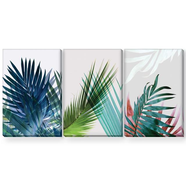 Exotic Leaves - 3 Piece Graphic Art Set on Canvas Clock Canvas Format: Wrapped Canvas, Size: 45cm H x 90cm W x 3.8cm D on Productcaster.