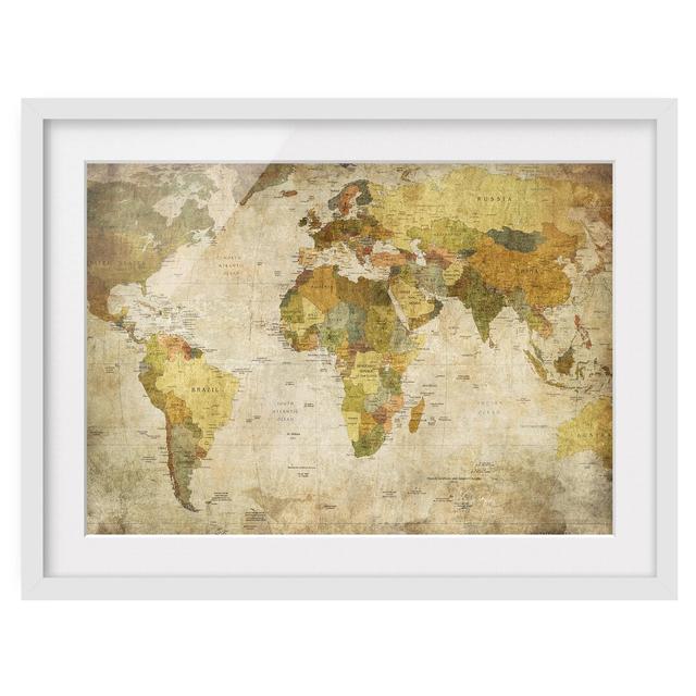 World Map Framed Graphic Art Print on Paper East Urban Home Rahmenoptionen: Matt white, Size: 70cm H x 100cm W on Productcaster.