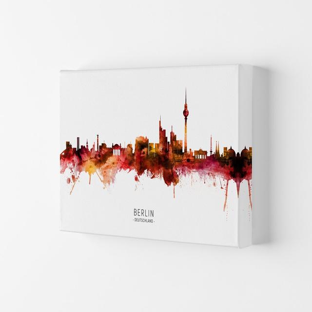 Berlin Deutschland Skyline Red City Name by Michael Tompsett - Print Ebern Designs Format: Wrapped Canvas, Size: 21cm H x 29.7cm W x 4cm D on Productcaster.