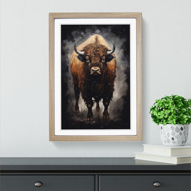 Buffalo Gestural No.2 - Single Picture Frame Print on Wood Big Box Art Frame Colour: Oak Framed, Size: 64cm H x 46cm W x 2cm D on Productcaster.