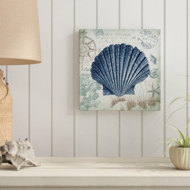 'Seaside Postcard Scallop Shell' by Tre Sorelle Studios Graphic Art Print on Wrapped Canvas Breakwater Bay Size: 30.48cm H x 30.48cm W on Productcaster.