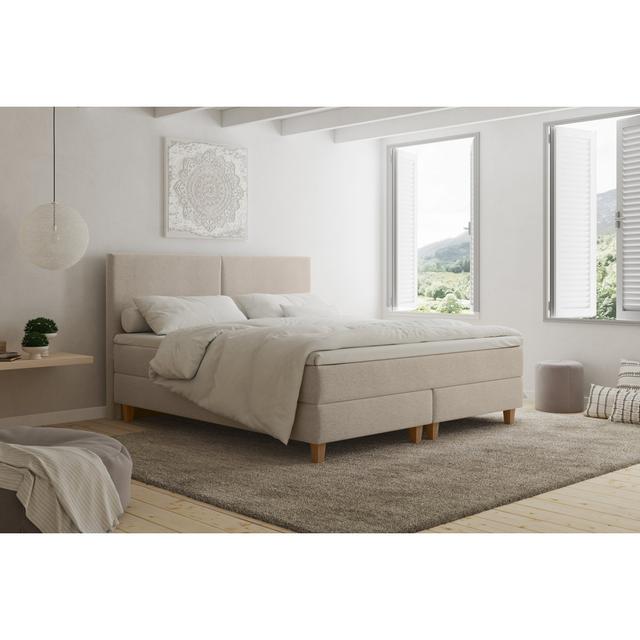 Echtes Boxspringbett Houk mit Kaltschaum Topper ModernMoments Farbe: Hellbeige, Härtegrad der Matratze: H2 - bis ca. 75 kg, Liegefläche: 100 x 200 cm on Productcaster.