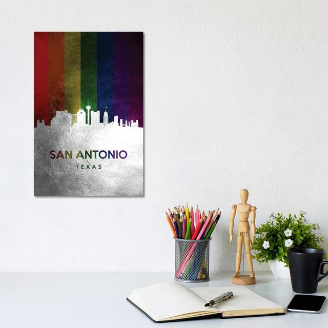 San Antonio Texas Spectrum Skyline by Adrian Baldovino - Wrapped Canvas Print Ebern Designs Size: 30.48cm H x 20.32cm W x 1.91cm D on Productcaster.