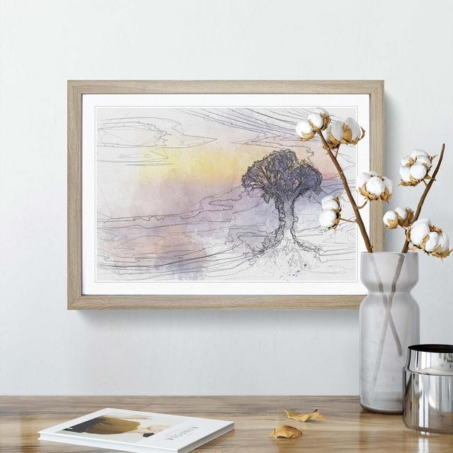 Tree Reflecting upon the Lake in Abstract - Picture Frame Graphic Art Print East Urban Home Size: 60cm H x 91cm W x 2cm D, Frame Option: Oak on Productcaster.