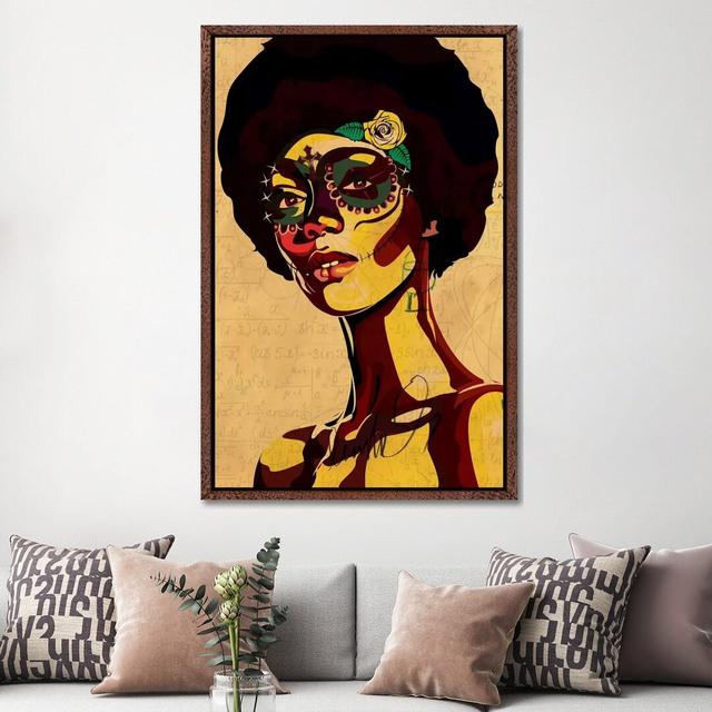 Dia de los Muertos by Dai Chris - Graphic Art Print on Canvas 17 Stories Format: Classic Brown Wood Framed Canvas, Size: 66.04cm H x 45.72cm W x 3.81c on Productcaster.