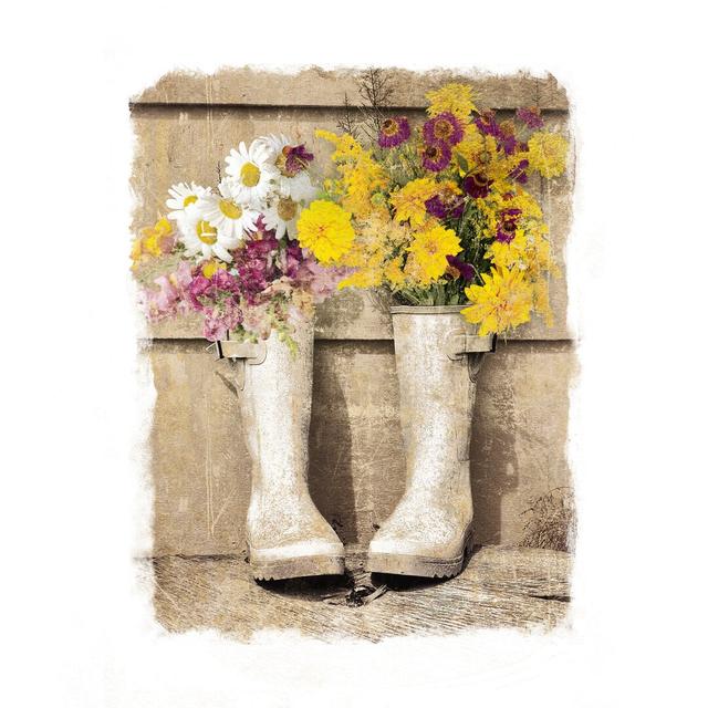 Old Boots And Flowers - Wrapped Canvas Painting August Grove Size: 76cm H x 51cm W x 3.8cm D on Productcaster.