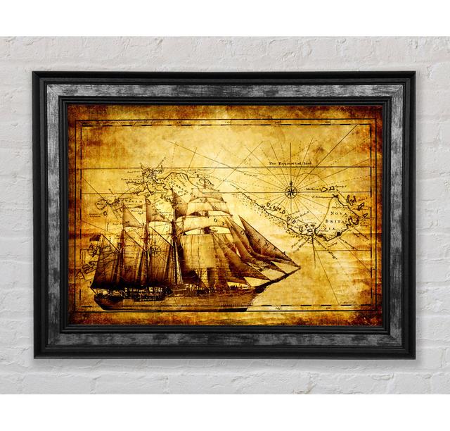 Old World Map With Ship - Print Bright Star Size: 29.7cm H x 42cm W x 8cm D on Productcaster.