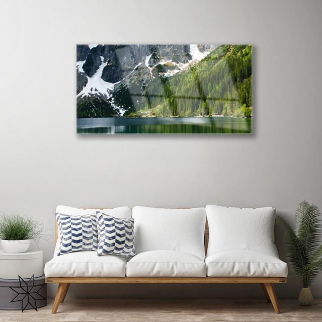 Glasbild Landschaft See Wald Berge Union Rustic on Productcaster.