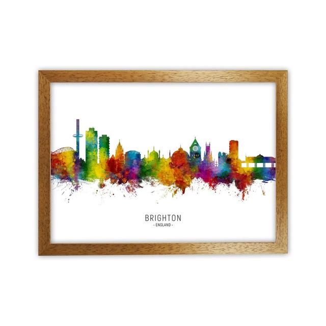 Brighton England Skyline by Michael Tompsett - Graphic Art Latitude Run Size: 46cm H x 63cm W x 3cm D, Format: Brown Framed on Productcaster.