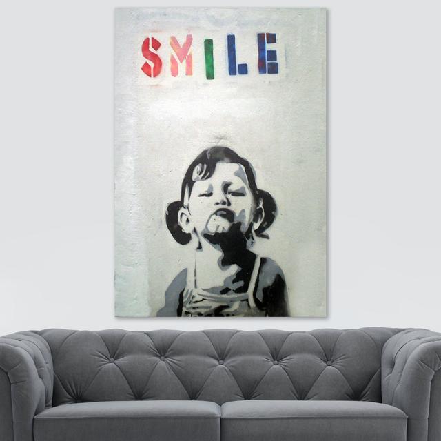 Smile Girl by Banksy - Wrapped Canvas Print ClassicLiving Size: 120cm H x 84cm W x 4cm D on Productcaster.