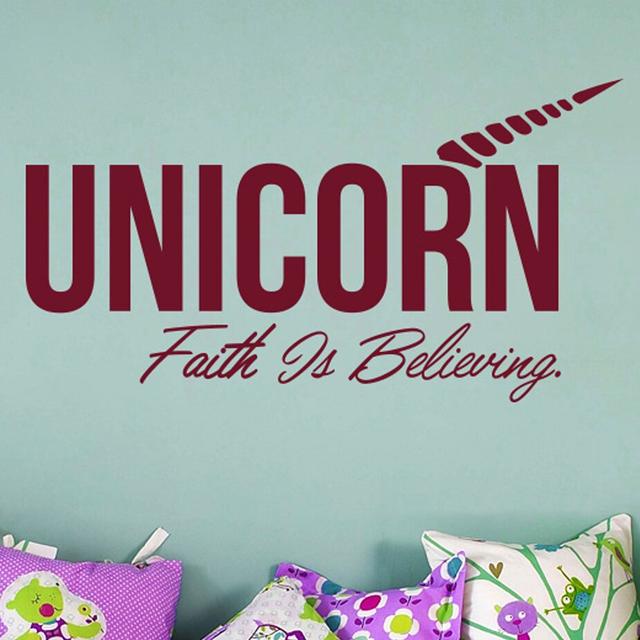 Unicorn Faith Is Believing Wall Sticker East Urban Home Size: Medium, Colour: Burgundy on Productcaster.