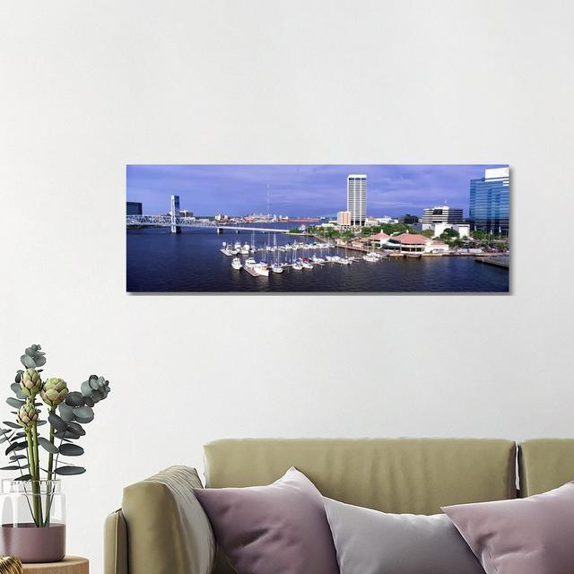 USA, Florida, Jacksonville, St. Johns River, High Angle View Of Marina Riverwalk - Wrapped Canvas Panoramic Print Ebern Designs Size: 40.64cm H x 121. on Productcaster.